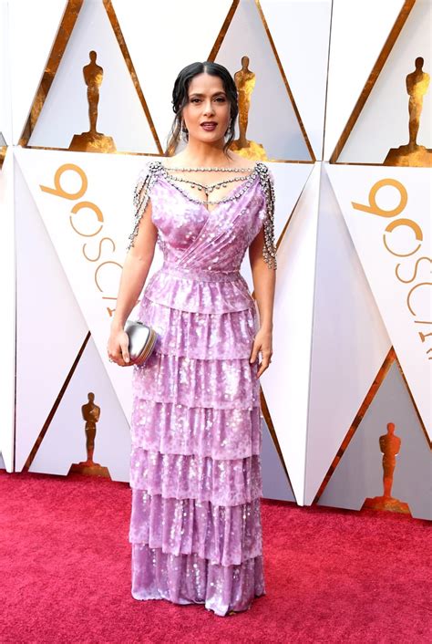 Salma Hayek Purple Gucci Dress at Oscars 2018